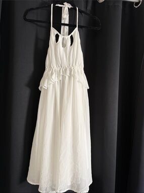Double Zero White Halter Ruffle Waist Maxi Dress for Girls